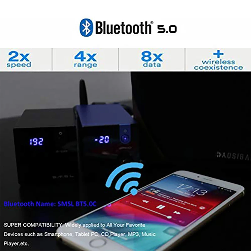 SMSL SA100 Hifi Bluetooth 5,0 усилитель мощности TPA3116 усилители аудио усилитель 50 Вт+ 50 Вт Hi-Res портативный усилитель цифровой