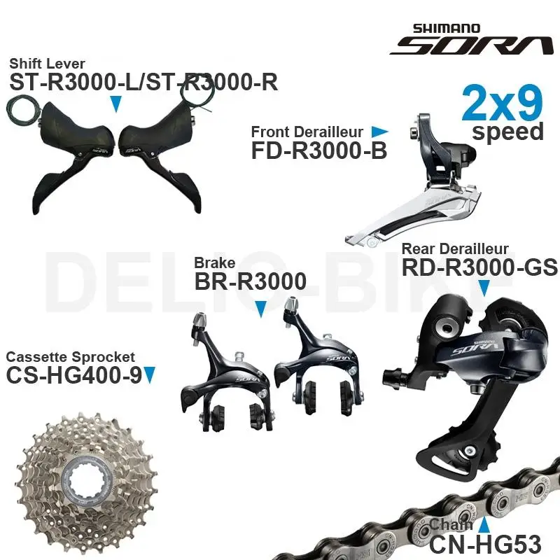 SHIMANO SORA R3000 2x 9-скоростной групсет с переключателем передач кассета переднего