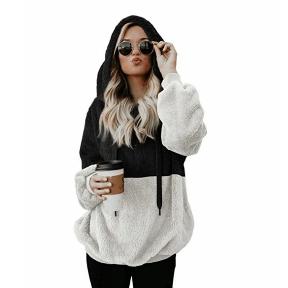 

Women's New Winter Hoodie Casual Fashion Simple Commuter Style Long-sleeved Pockets Solid Color Warmth Thick Stitching Top