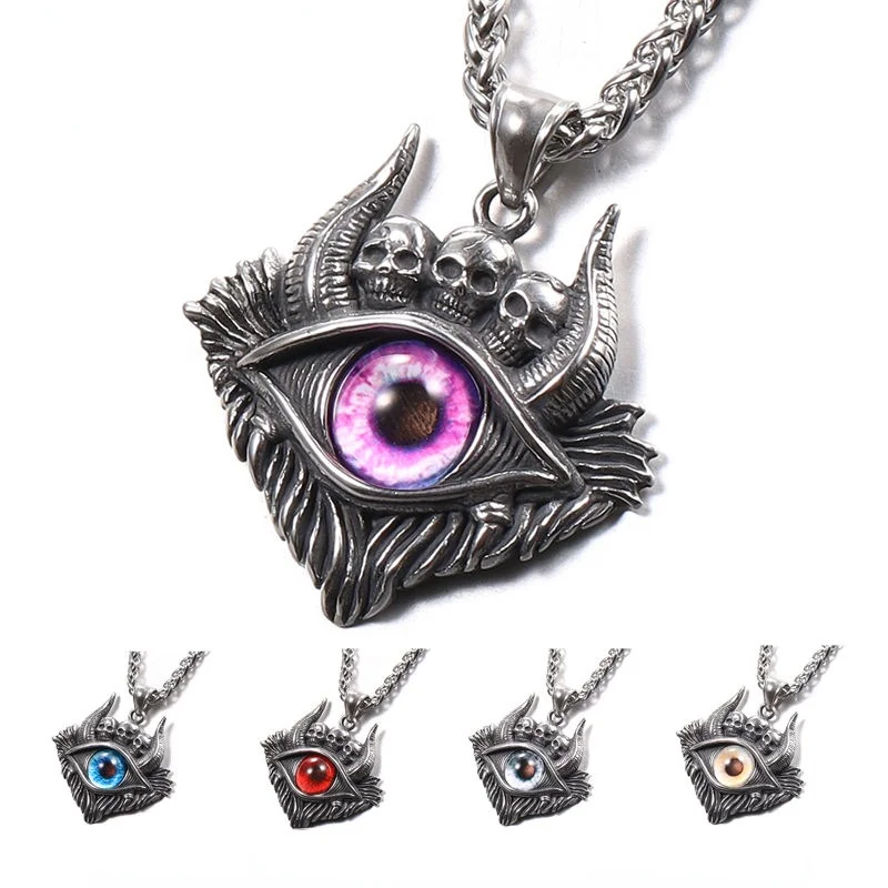 

Evil Eye Dark Black Horn Pendant Titanium Steel Men's Necklace Alternative Hanging Chain Elegant Design Quick Delivery