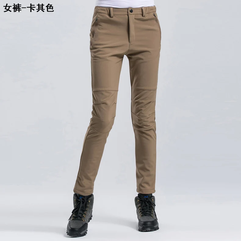 Зимние штаны, зимние утепленные флисовые лыжные штаны для мужчин и женщин, ветрозащитные рыбацкие походные лыжные брюки - Цвет: Women54