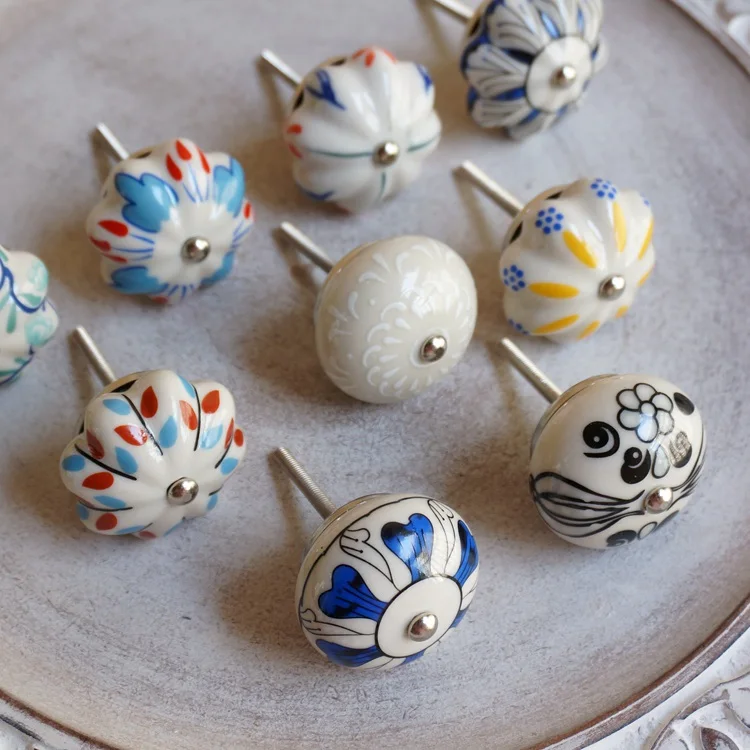 

Hand Painted Ceramic Decals American Simple European Retro Vintage Wardrobe Cabinet Door Drawer Small Handle Handle