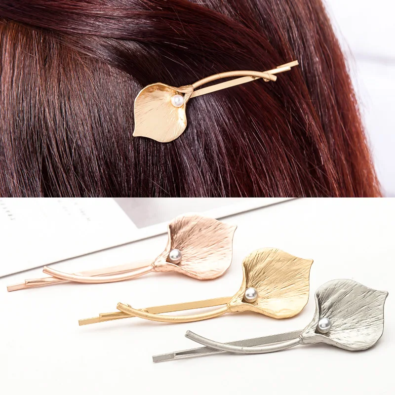 

Fashionable Hair Accessories Simple Lady Metal Flower Alloy Edge Clip Pearl Hair Clips for Women Para El Cabello Barrettes Girls