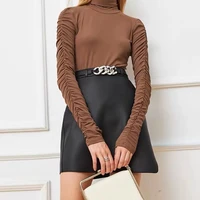 2021 new fashion korean style new pure leather skirt women sheepskin leather high waist a short skirt chain white irregular