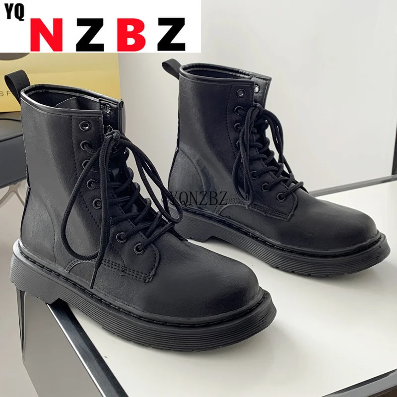 

Women's Ankle Boots 2021 Autumn New Fashion Round Head Low Heel Platform Snow Women's Recreational Motorcycle Pu Leather Boots