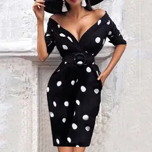2022 spring new dress sexy V-neck polka dot women's dress (1)