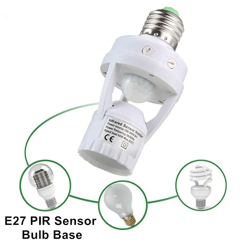 

360 Degrees PIR Motion Sensor E27 LED lamp Base Holder 110V - 220V With light Control Switch Infrared Induction Bulb Socket