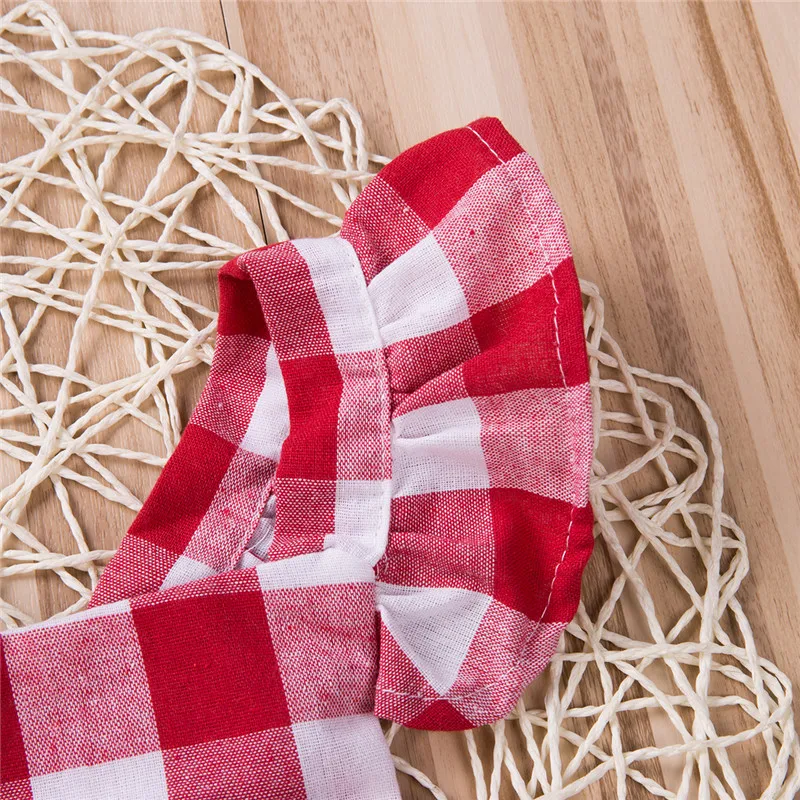 Красное боди в клетку для маленьких девочек Комбинезон с короткими рукавами и