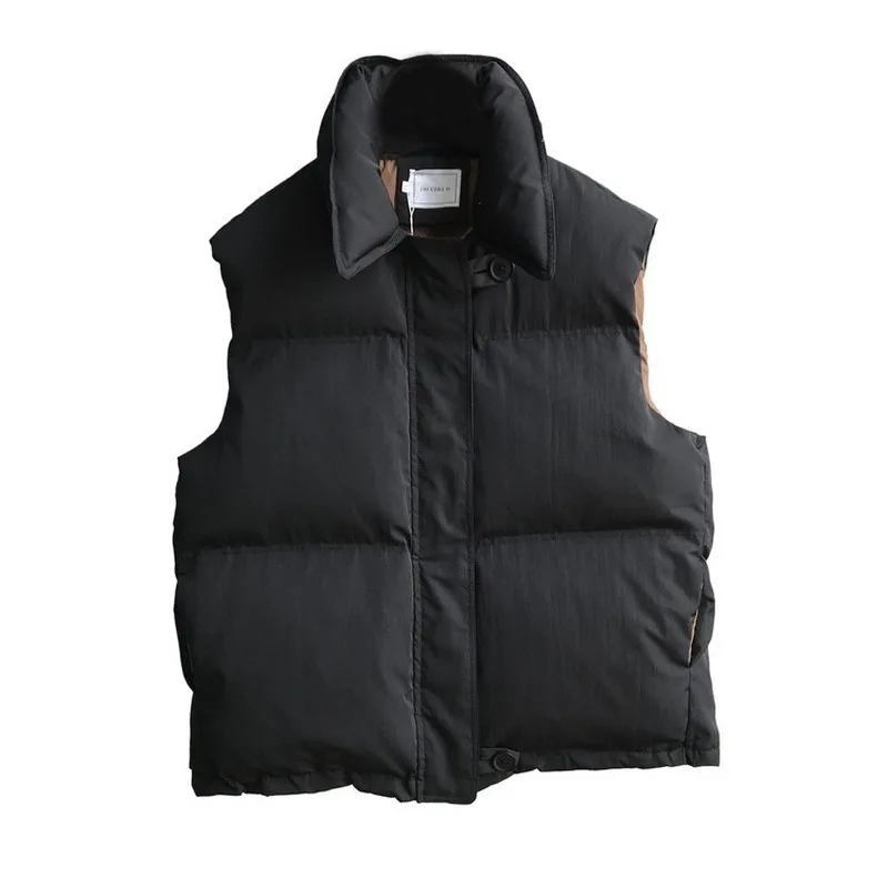 

Harajuku Outwear Loose Fashion Padded Vest Korean Style Sleeveless Vest Women Winter Keep Warm Puffer Jacket Solid Stand Collar