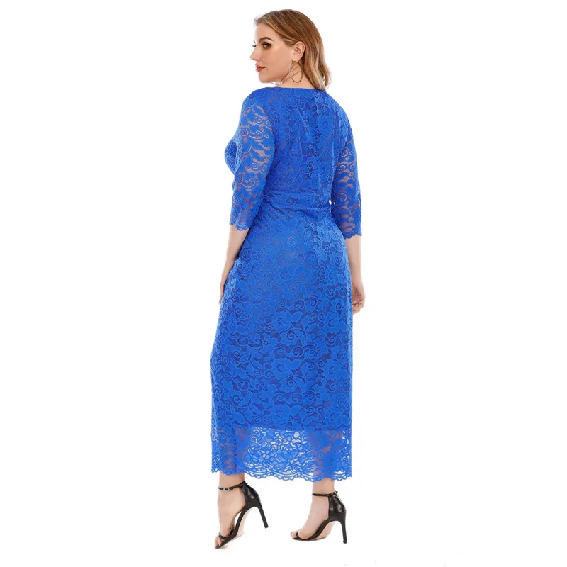 

Summer And Autumn Plus Size Women's Dress Elegant Lace Chiffon Long Solid Office Ladies Vintage Oversize Evening Dresses