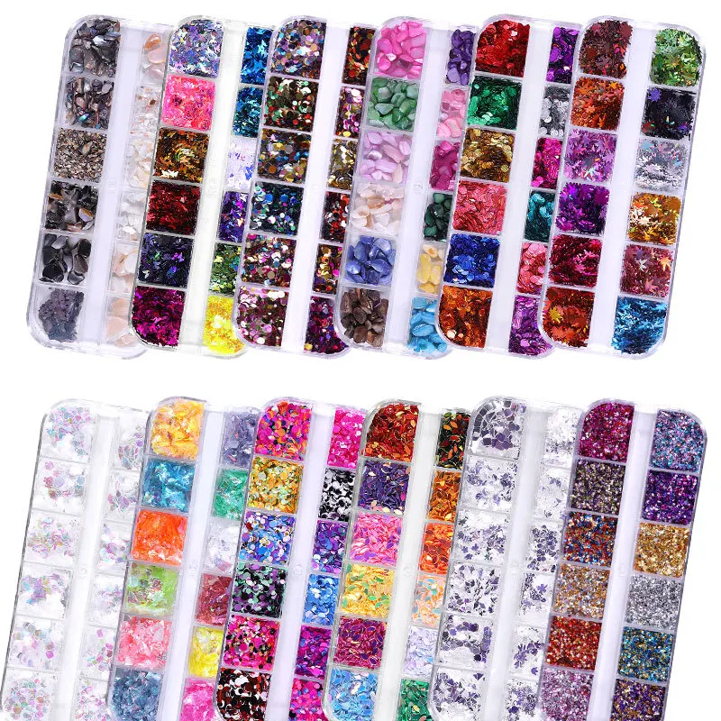 

12Grid Gold Foils Gorgeous Nails Glitter Flakes Paillette Chip Aluminum Nail Design Shinny Nail Art Decoration Accessories