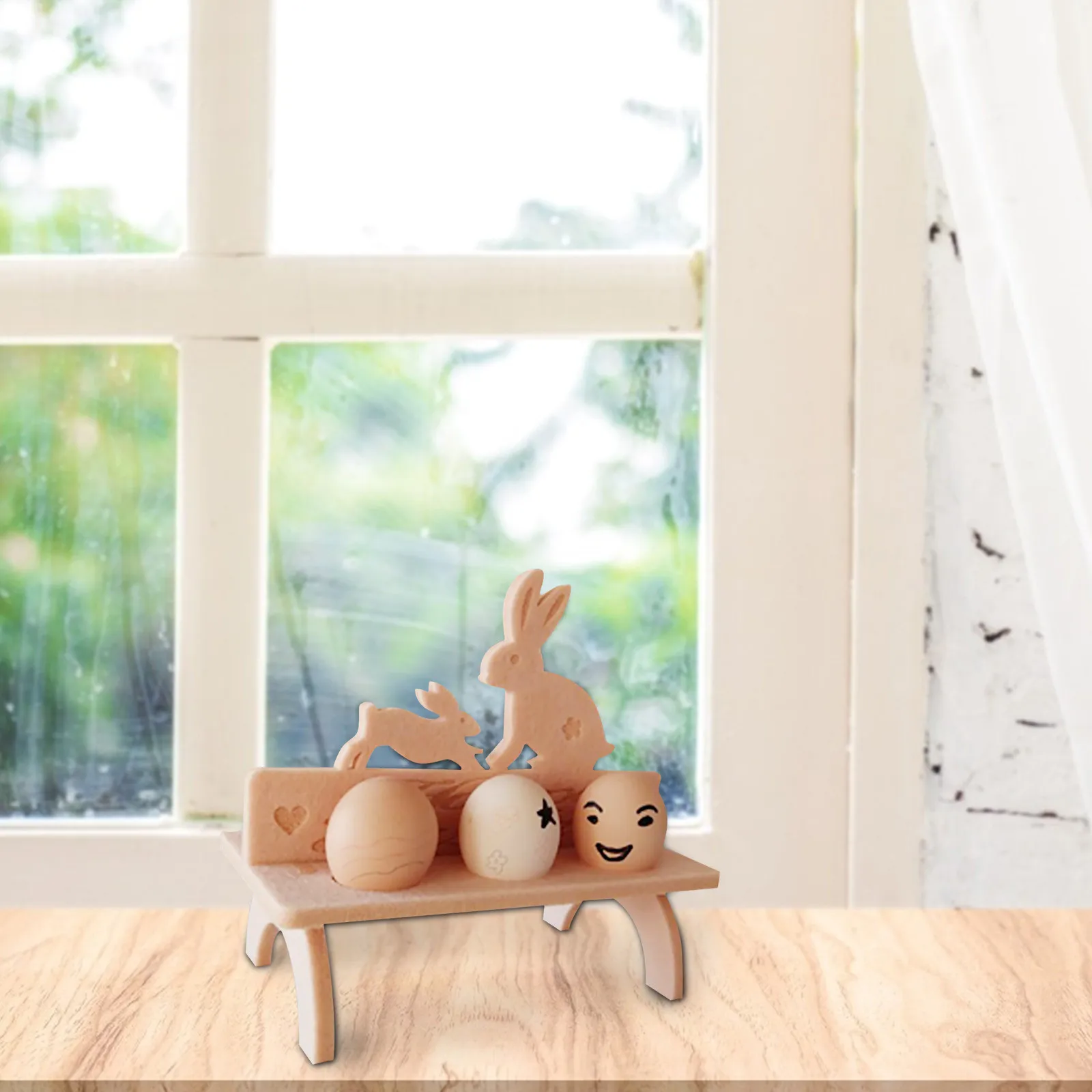 

DIY Easter Wooden Bunny Craft Eggs Home Decoration Desktop Room Decor Rabbit Handmade Ornament Cattail Holiday Gift for Kids
