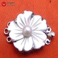 qingmos fashion 25mm flower natural shell clasp accessories for jewelry with 6mm natural white pearl three strands clasp gp83