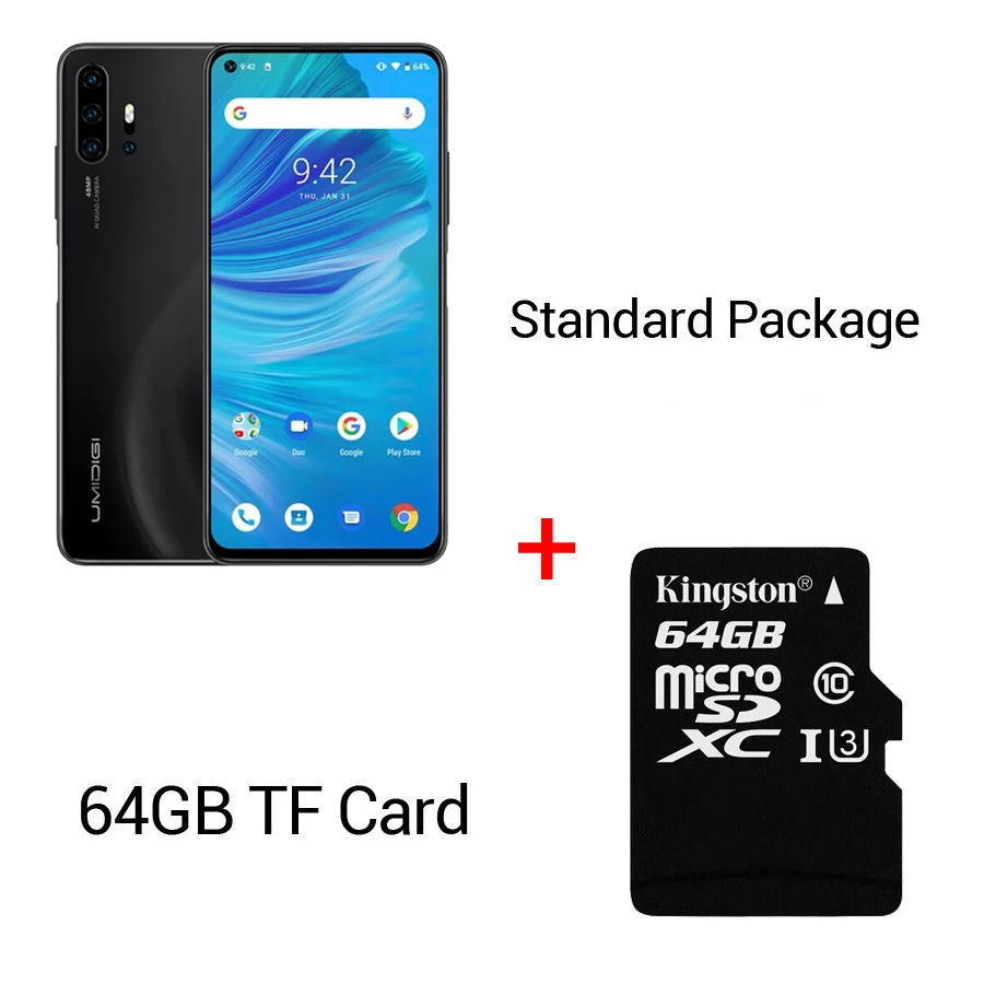 UMIDIGI F2 Android 10 глобальная версия 6,5" FHD+ 6GB 128GB 48MP AI Quad camera 32MP Selfie Helio P70 мобильный телефон 5150mAh мобильный телефон - Цвет: Black n 64GTF Card