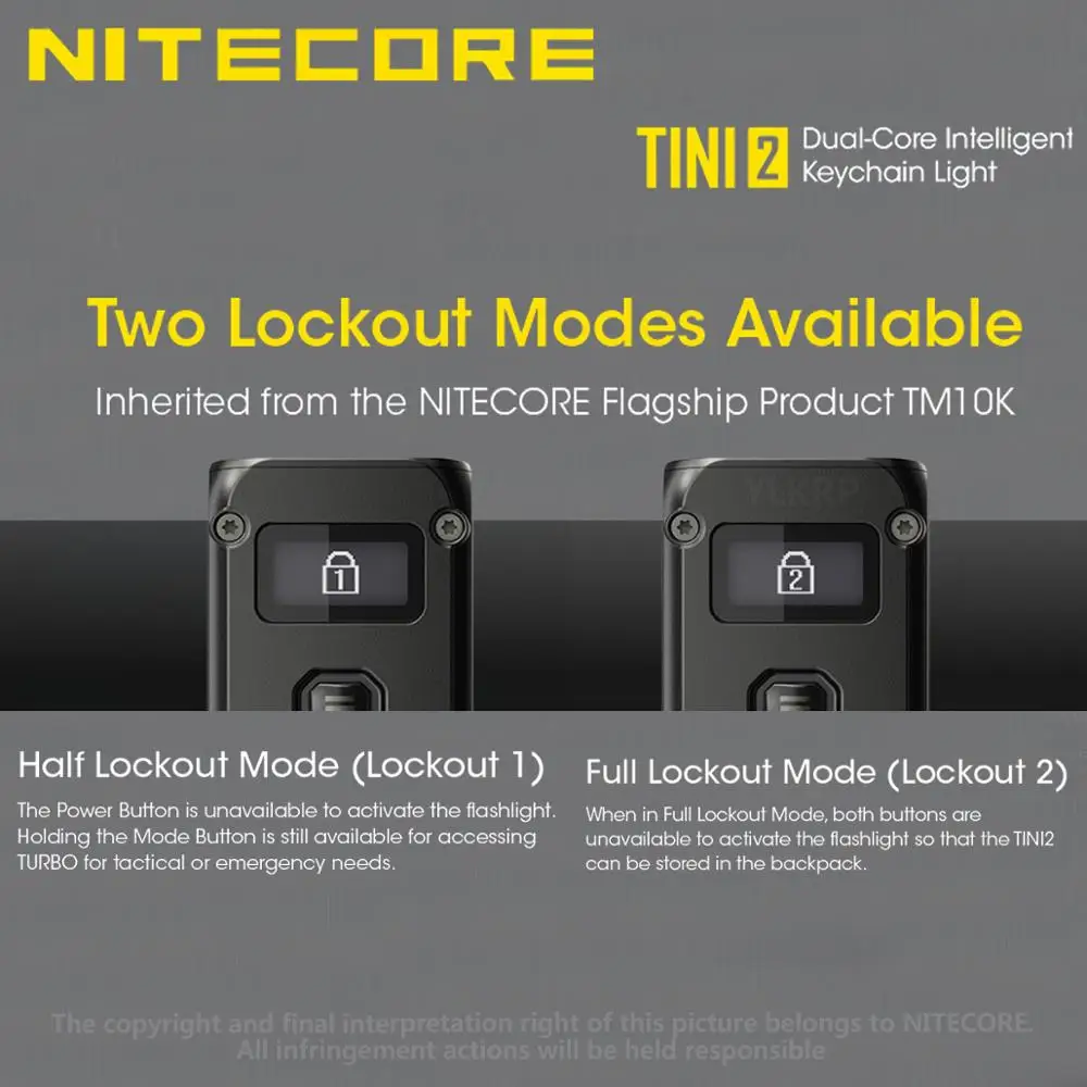 Двухъядерный смарт-светильник NITECORE TINI2 500 люмен OLED технология сна APC длительный