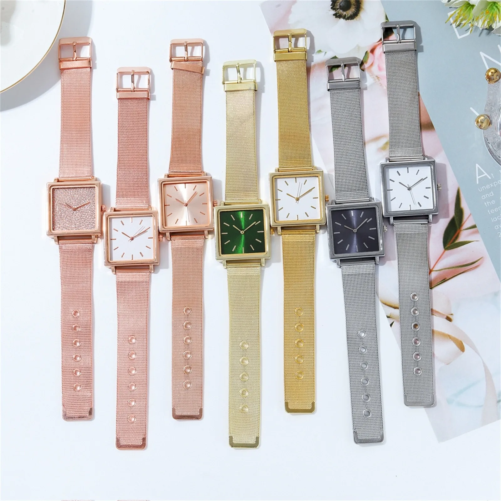 

Luxury Women Diamond Square Dial Bracelet Quartz Watches Fashion Ladies Dress Business Metal Belt Quartz Clock Reloj Mujer