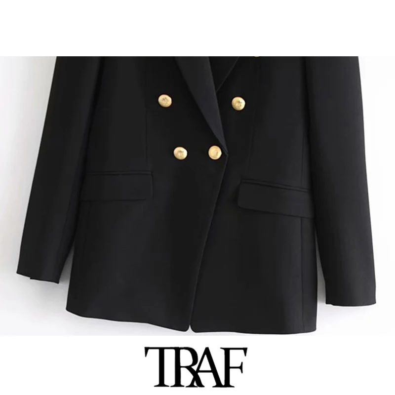Женский двубортный Блейзер TRAF винтажный черный блейзер с длинным рукавом и
