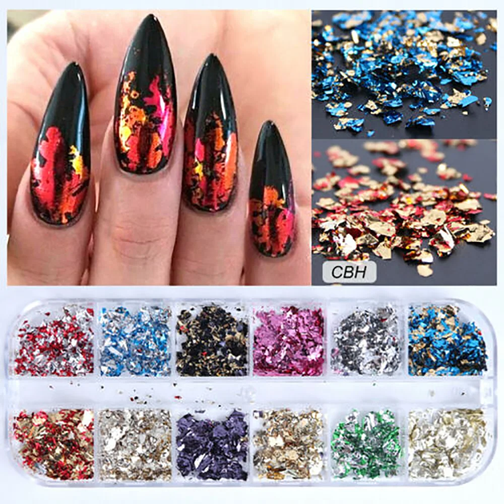 

2 Set Nail Sequins Aluminum Irregular Flakes Nail Art Decor Mirror Glitter Foil Nail Beauty Accessoreis