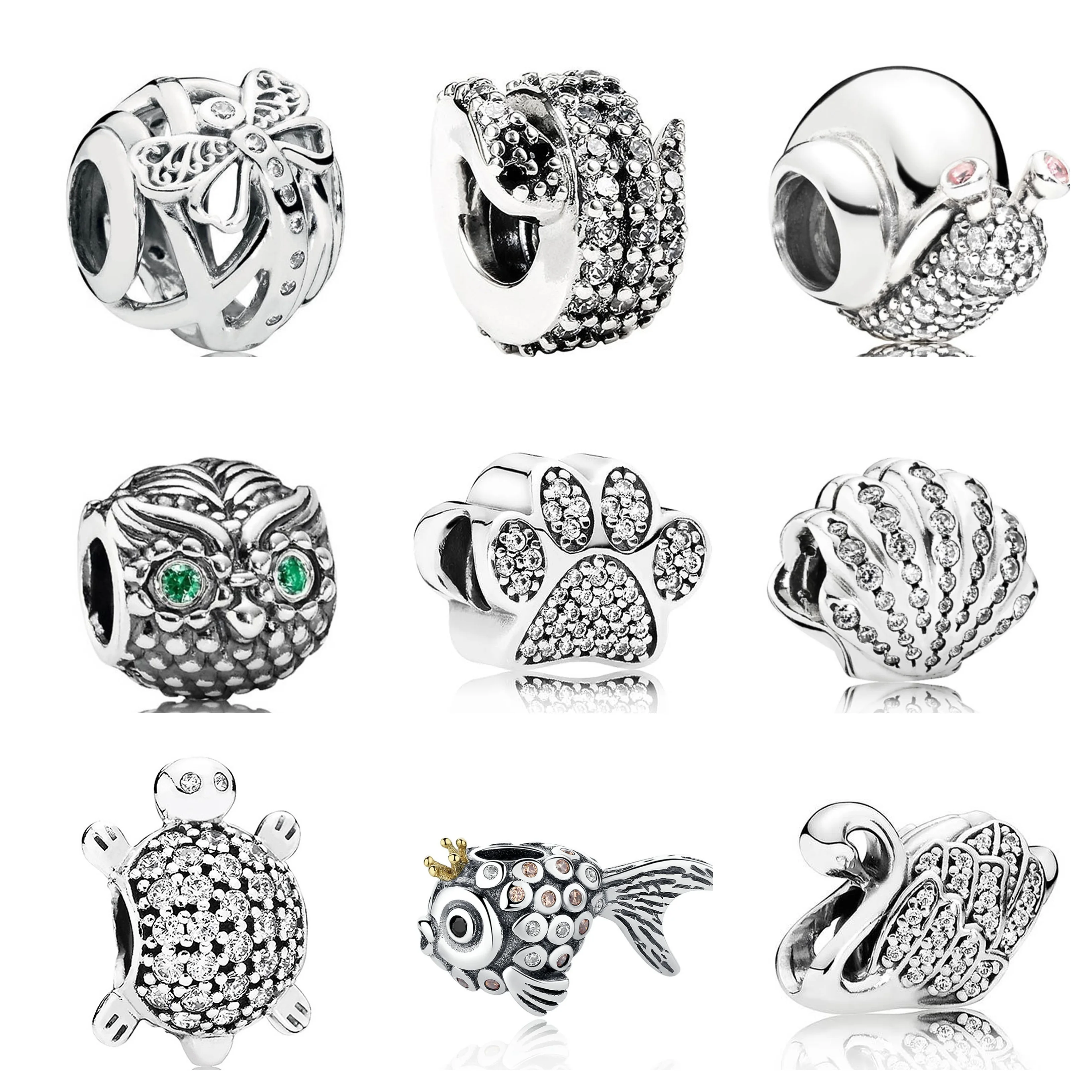 Подлинный 925 пробы Серебряный Зеленый лягушка Золотой пчела рыба птица Слон