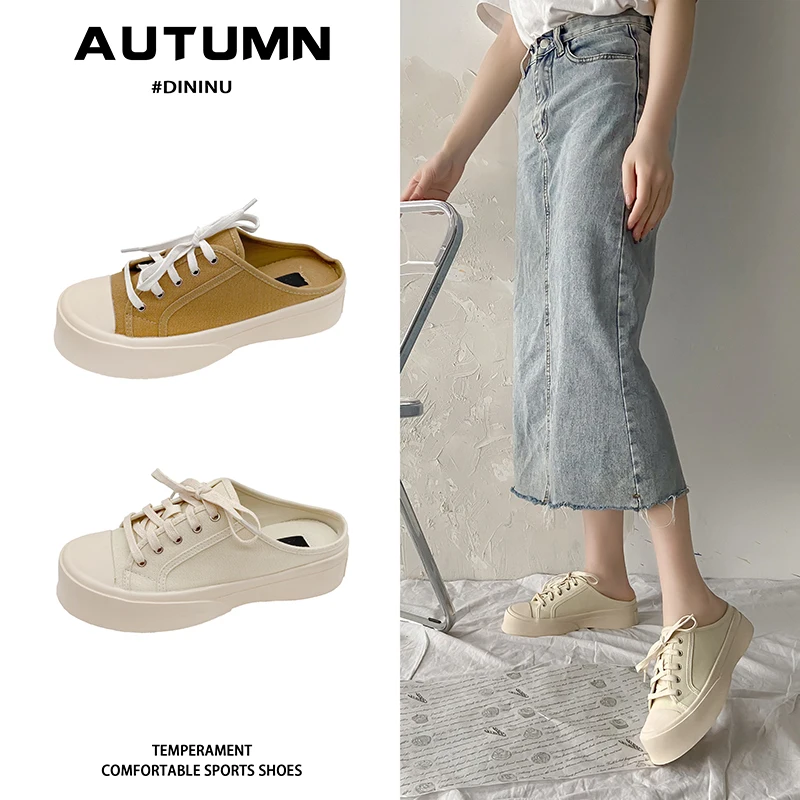 

House Slippers Platform Flat Shoes Female Cover Toe Slides Fashion Loafers Slipers Women Low Luxury 2021 Summer Canvas Cross-tie