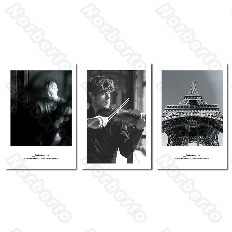 

Classical Canvas Painting Wall Poster Black and White Pictures Musicians and Eiffel Tower for Living Room Bedroom Decoration