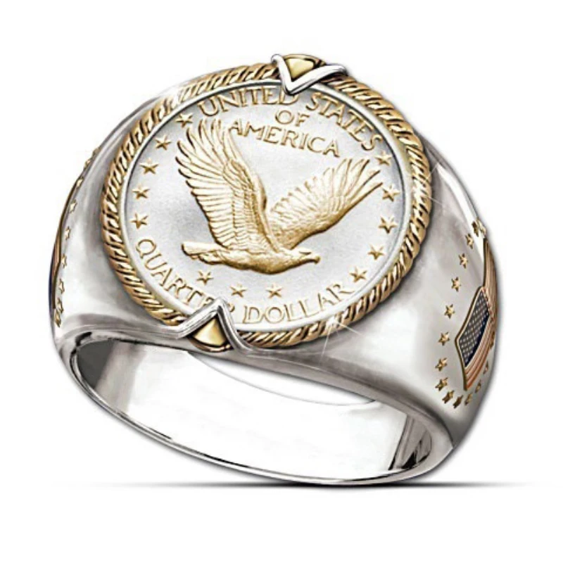

Gold Color Tone USA Military Ring Badge Eagle United States MARINE CORPS US ARMY Men Rings