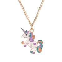 colorful cute unicorn necklace for women cartoon pony golden colour chain pendant necklace korean fashion party jewelry 2020 new