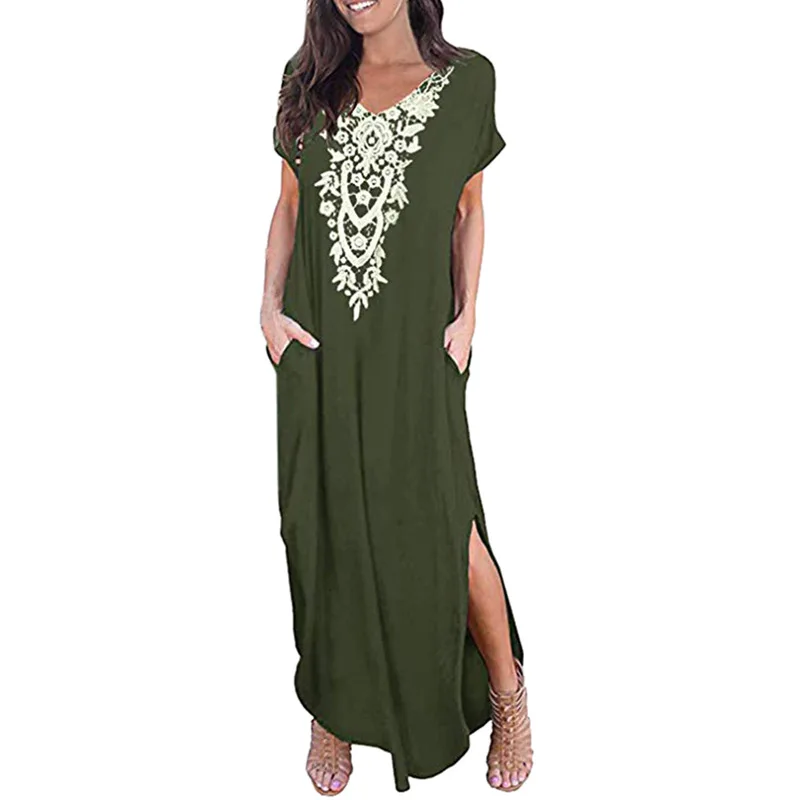 Женское платье свободного покроя размера плюс кружевное с коротким рукавом