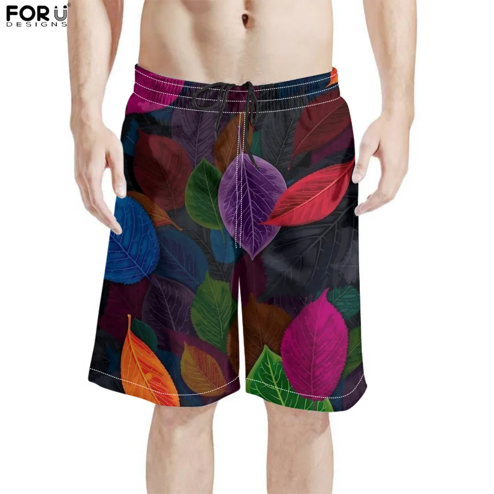 

FORUDESIGNS Coloful Leaves Male Stretch Performance Beach Shorts Lightweight Quick Dry Bathing Suits High Quality Board Shorts