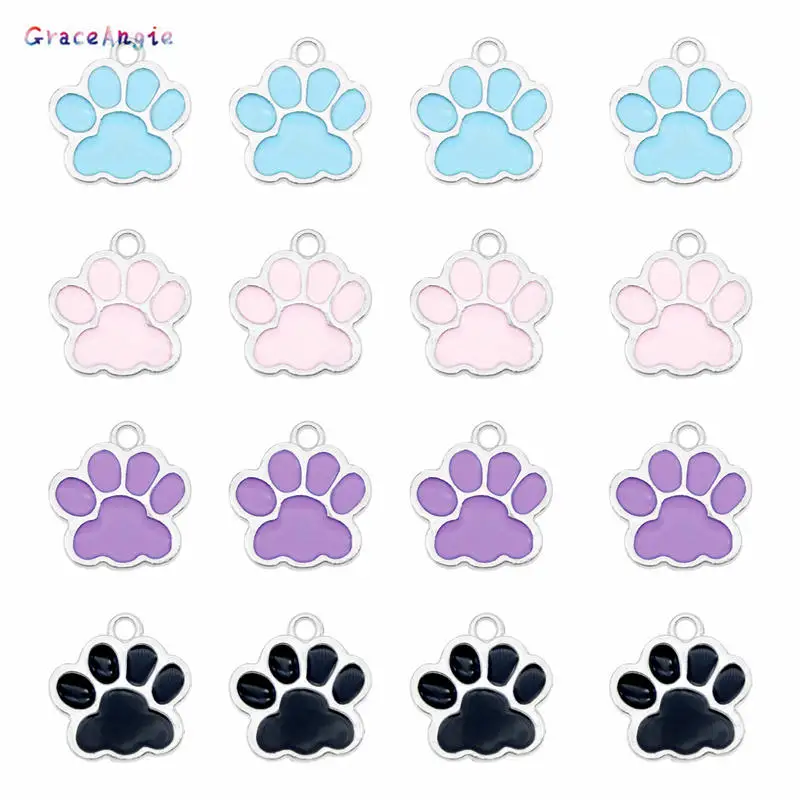 

GraceAngie 8 шт сплав эмаль кулон с печатью лапы Синий Розовый амулеты для браслета брелок DIY фурнитура ювелирные изделия