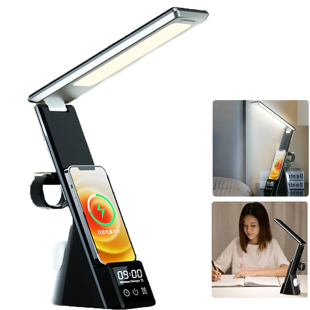 

LED Desk Lamp Multi-Purpose Fast Qi Wireless Charger Reading Light 3 Dimmable Level Room Desktop Folding Table Lamp