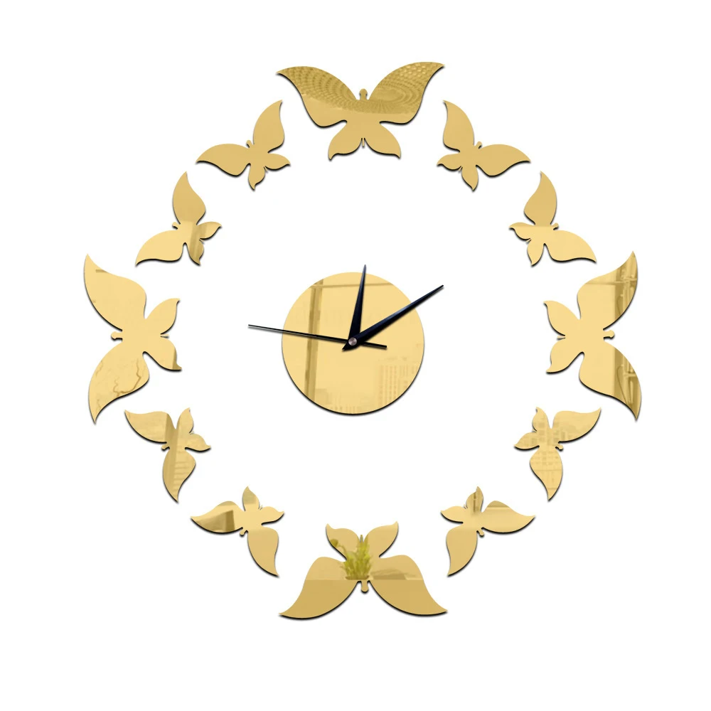 Бабочка на кухне настенные художественные зеркальные часы современный дизайн