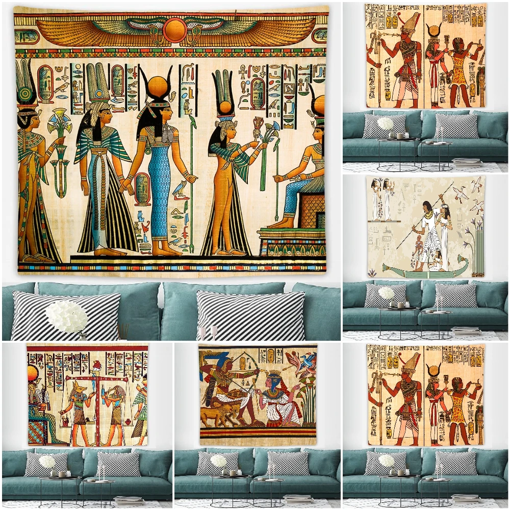 

Egyptian Tapestry Wall Hanging Ancient Egypt Mythology Tapestry Egyptian Gods Pharaohs Hieroglyphic Carvings Tapestries for Room