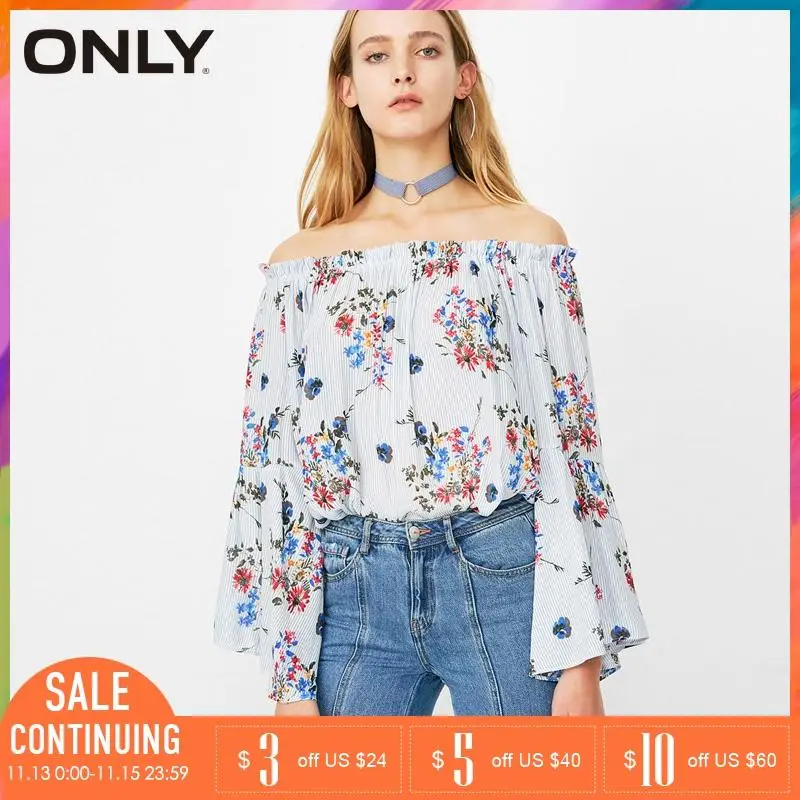 ONLY Женская Весенняя и летняя 2019 шифоновая рубашка с расклешенными рукавами