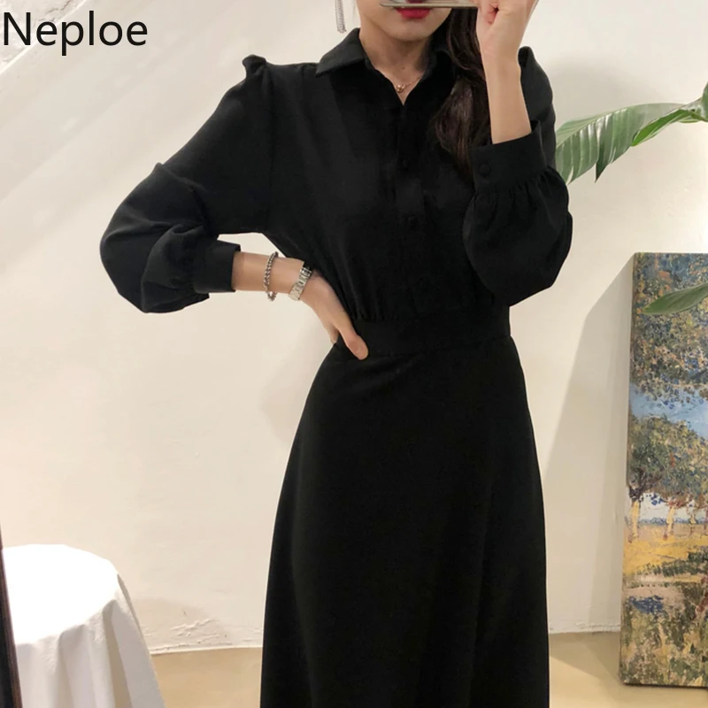 Neploe корейское шикарное темпераментное длинное платье ниже колен высокая талия