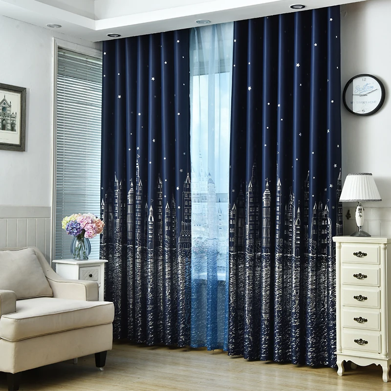 Современный с принтом &quotзамок&quot затемненные шторы в простом стиле для гостиной