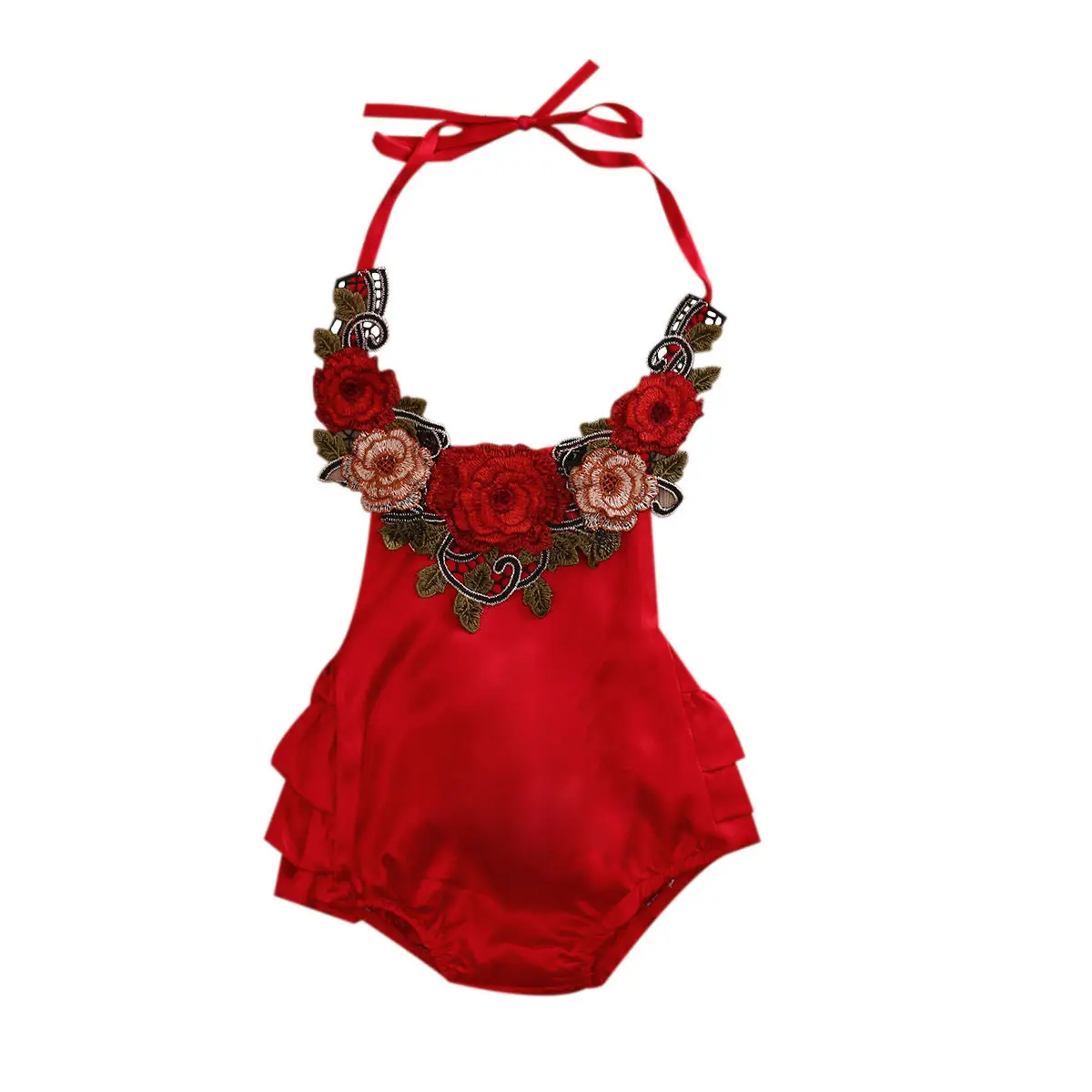 

Summer Newborn Baby Girl Clothes Halter 3D rose flowers Embroidery Romper Sleeveless Belt Jumpsuit cute infantil Clothing