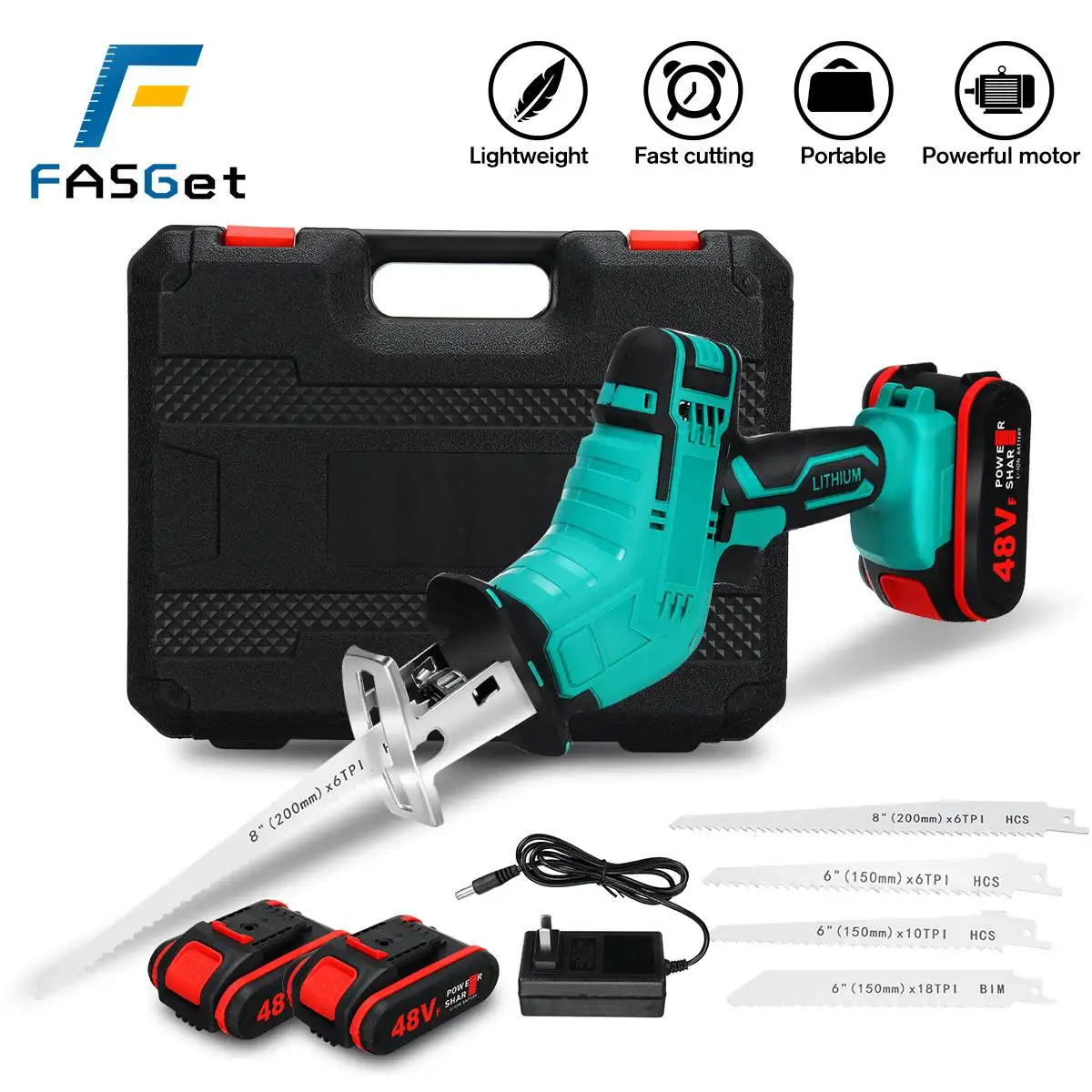 

Newest 48V Cordless Reciprocating Saw Adjustable Speed Electric Saw Saber Saw Portable for Wood Metal Cutting Chainsaw EU plug