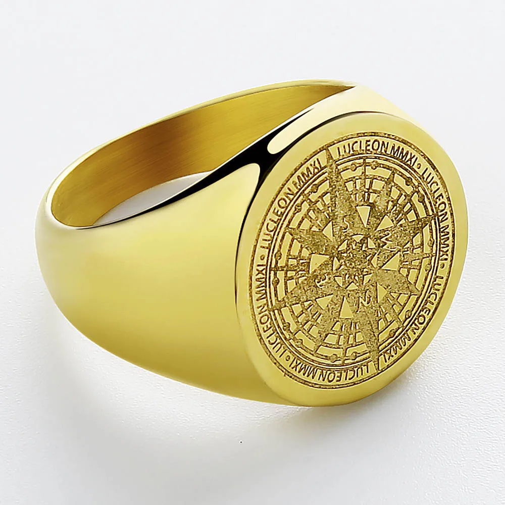 Gold polished Valily, мужское кольцо, простое, серебристый компас, кольцо из нержавеющей стали, модное, круглое кольцо, кольца для мужчин и женщин, навигатор, кольца, ювелирное изделие, подарок - Цвет основного камня: Gold polished