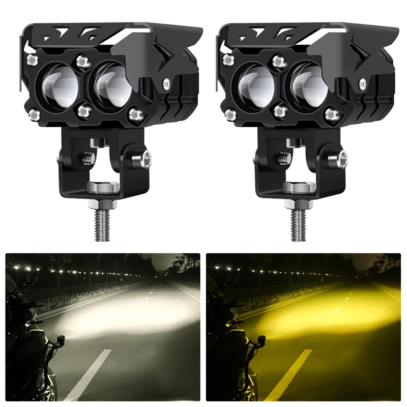 

2Pcs Motorcycle Headlights Spotlights White Yellow Fog Light LED Driving Lights Auxiliary Lights 60W 6000K Motorcycle Headlamp