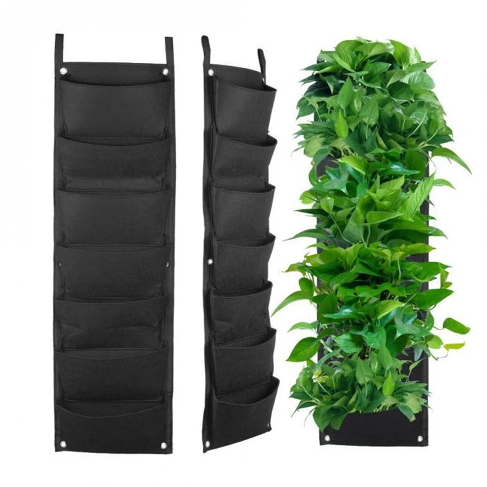 

Vertical Grow Bag Hanging Garden Planter Non-woven Fabric For Yard Home Black With 7 Pockets 1Pc