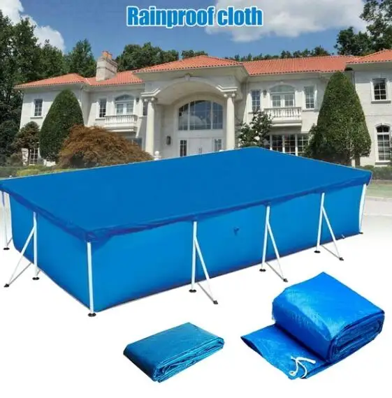 

Blue Rectangle Swimming Pool Cover Waterproof Dustproof Wear-resistant Tarpaulin Protection Mat For Outdoor Villa Garden