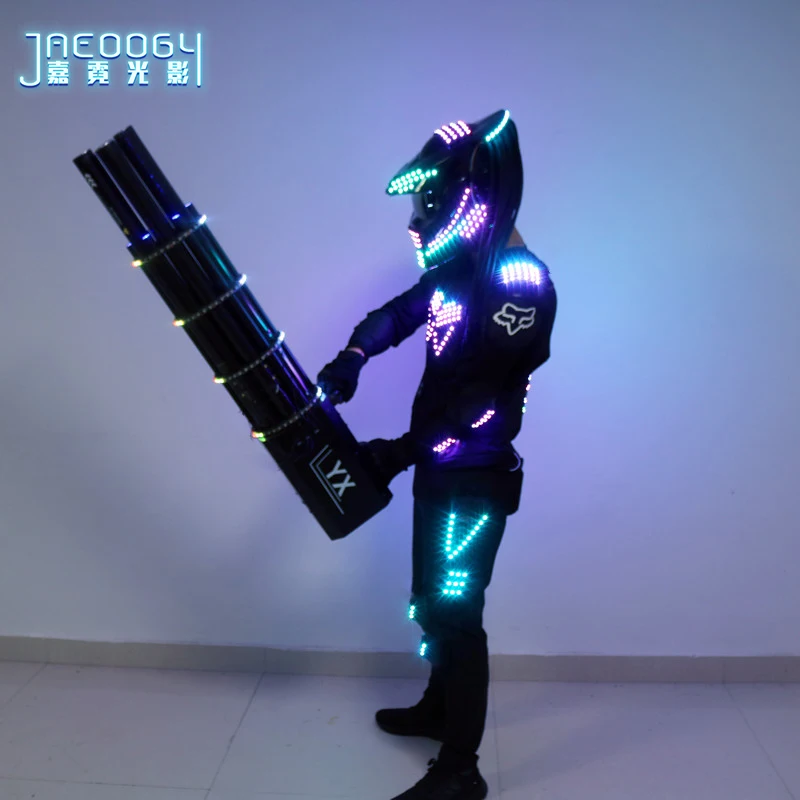 LED glowing robot costume nightclub stage performance fluorescent props predator RGB lighting helmet Halloween clothes | Дом и сад