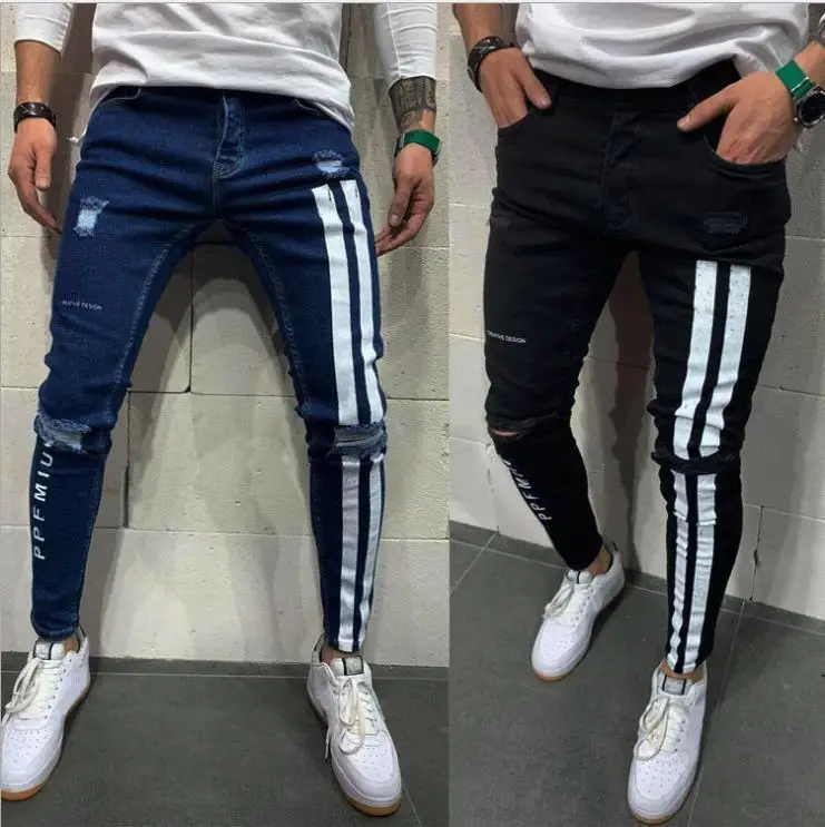 

Adisputent Men's Sweatpants Sexy Hole Jeans Pants Casual Summer Autumn Male Ripped Skinny Trousers Slim Biker Outwears Pants