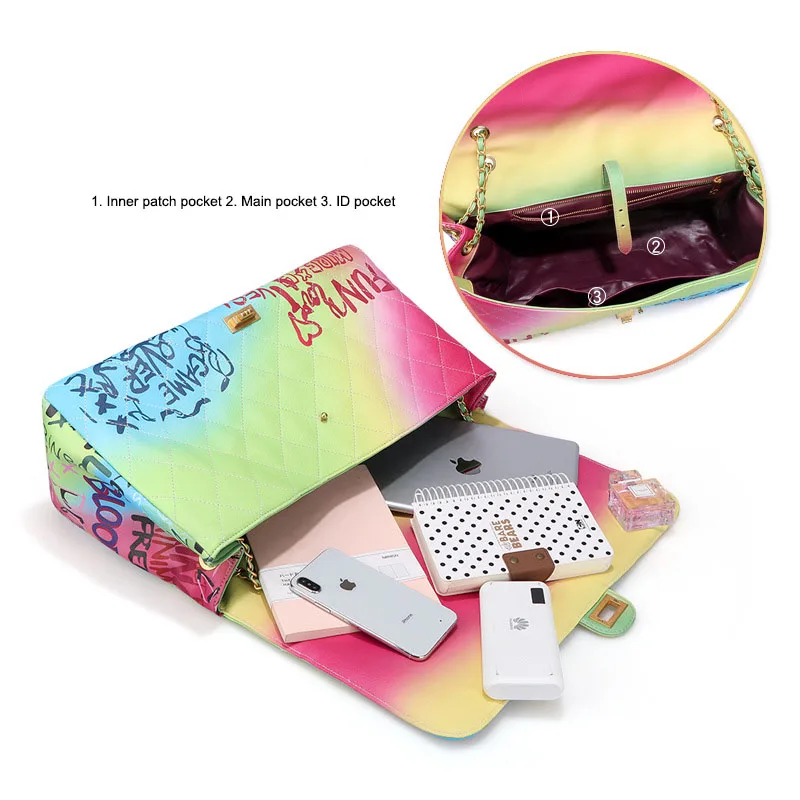 

Women's 2020 Fashion Large Capacity Small Fragrance Diamond Chain Bag Painted Graffiti Bag Ladies Shoulder Messenger Bag