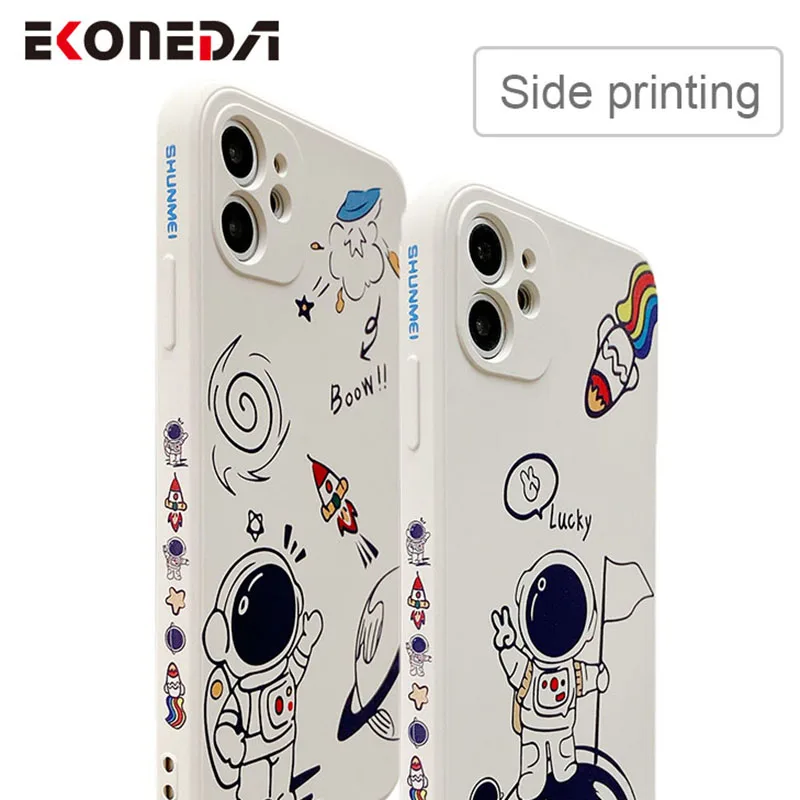 

EKONEDA Cartoon Cute Astronaut Case For iPhone 11 12 Pro XS Max XR X 7 8 Plus Protective Case Soft Silicone Phone Cover