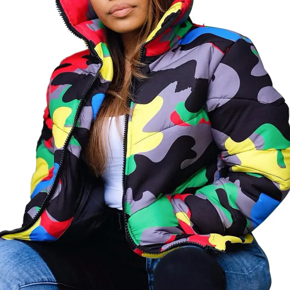 Unisex Winter Stand Collar Camouflage Print Jacket Warm Thick Parka Down Coat