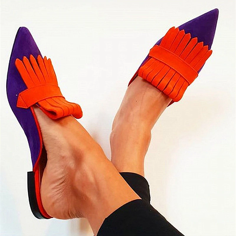 

Summer New Slippers Women Low Heels Sandals 2021 Fashion Female Shoes Pointed Toe Slides Comfort Ladies Flats Woman Plus Size 43