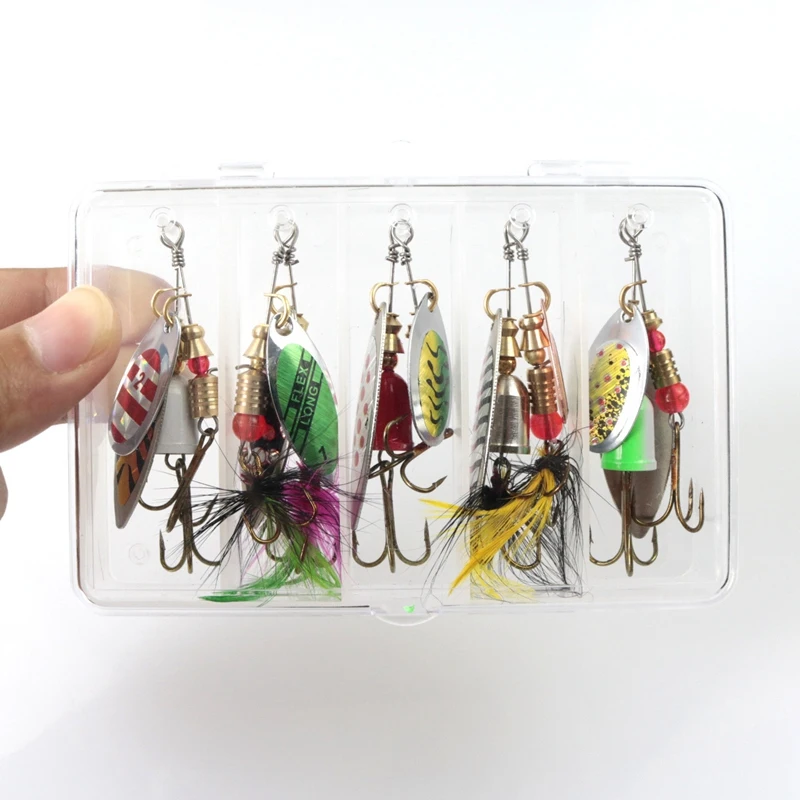 SEWS-Fishing Lures Spinner Bait Fishing Spoon Set Hard Metal Baits Kit with Tackle Box | Спорт и развлечения
