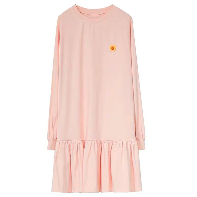 

Spring 2021 New Popular Skirt Fresh Sweet Long Sleeve Dress Korean Style Large Size Loose A- line Skirt